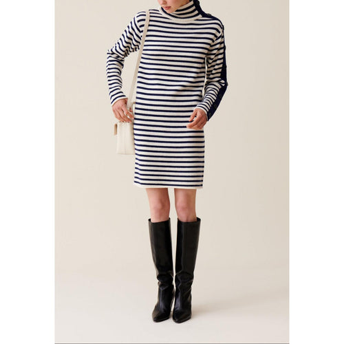 Robe Marinière Maille Col Montant