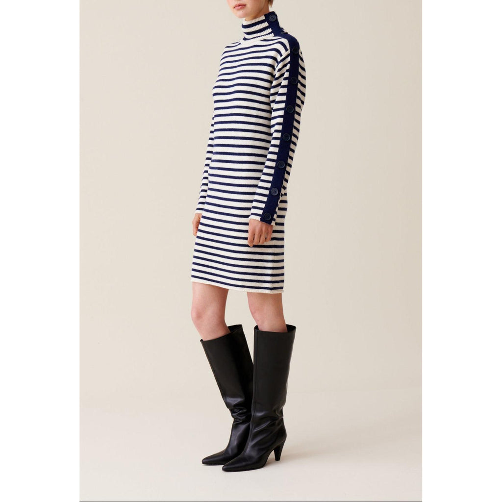 Robe Marinière Maille Col Montant