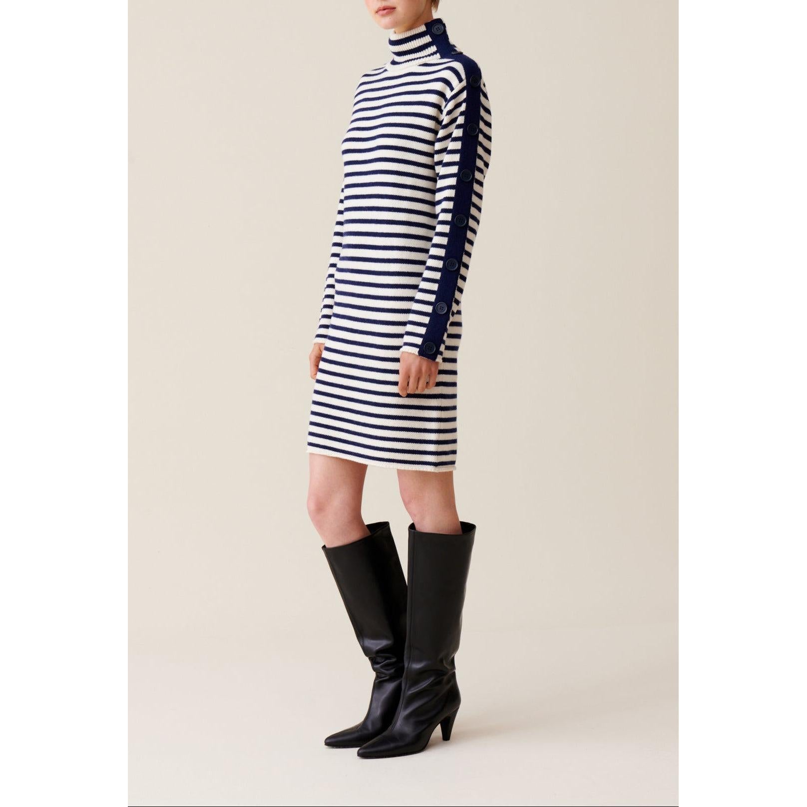 Robe Marinière Maille Col Montant