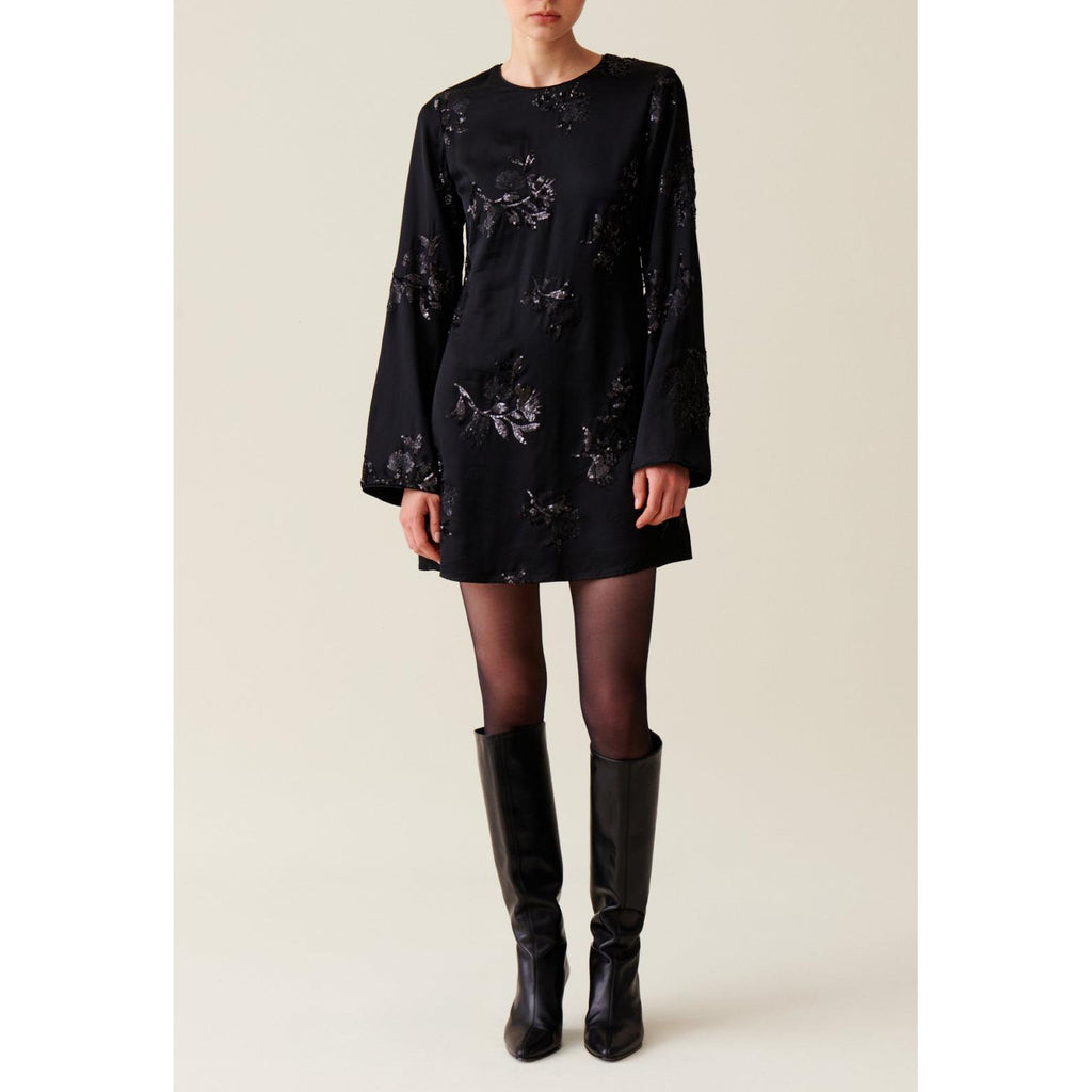 Robe Courte Noire Sequins Brodés