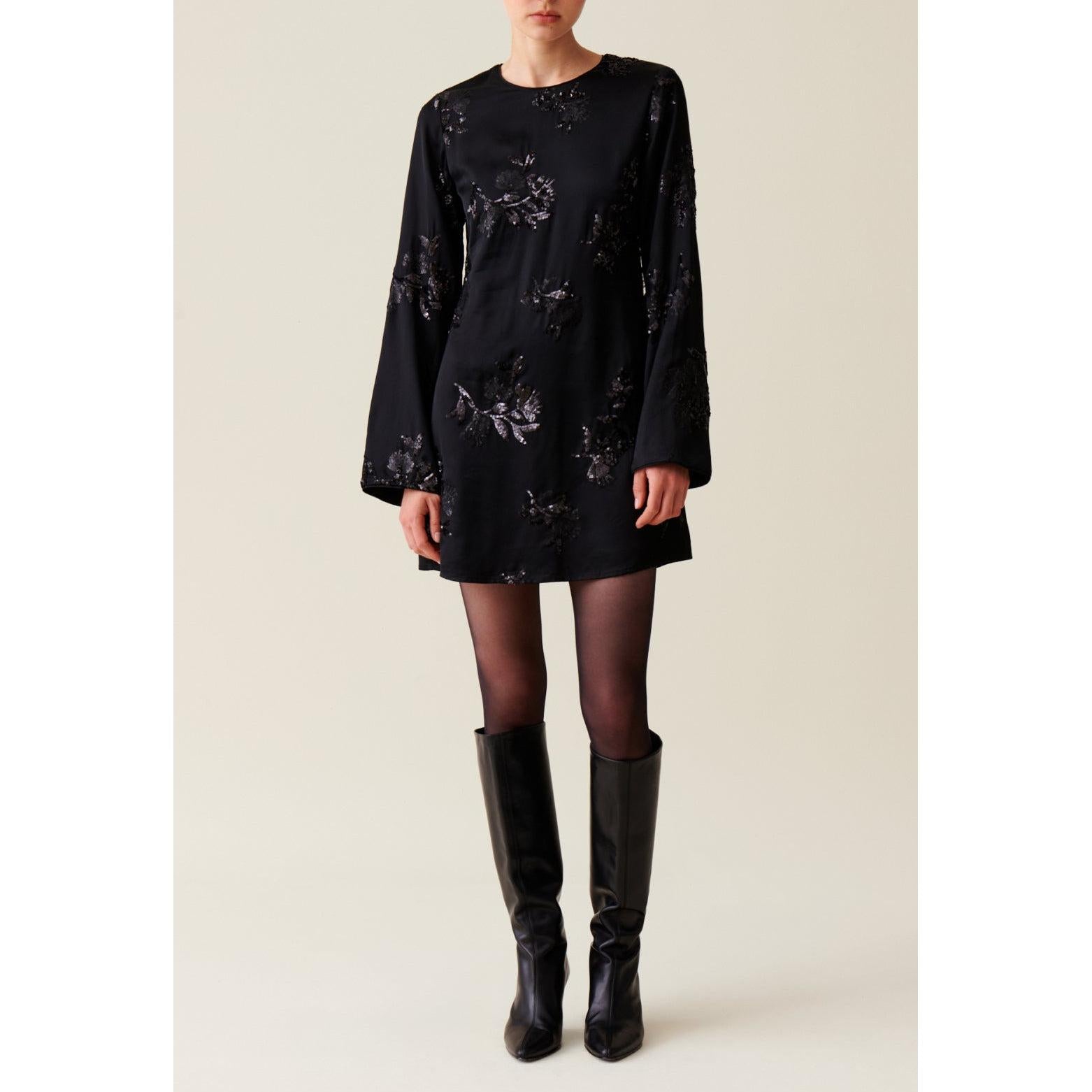 Robe Courte Noire Sequins Brodés