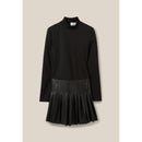 Robe Noire Bi-Matière Cuir