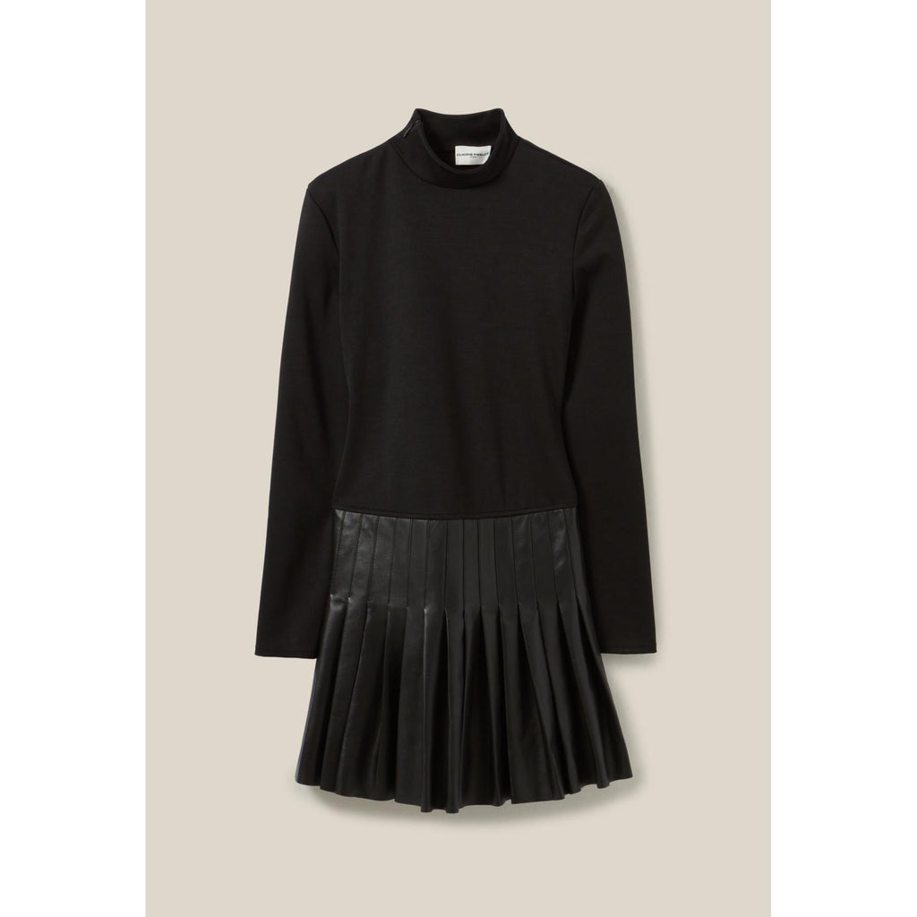 Claudie Pierlot - Vestido de cuero bimateria negro