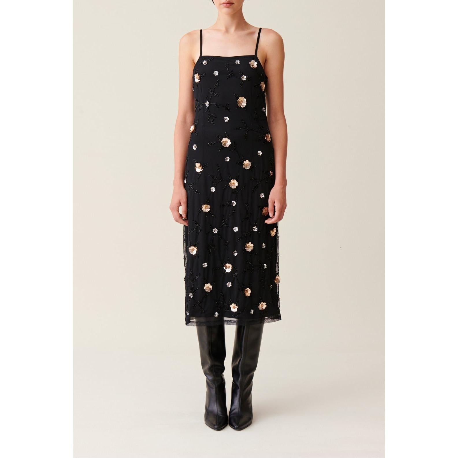 Long Fluid Dress with Embroidered Sequins