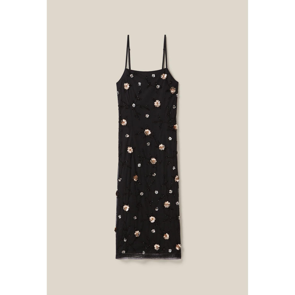 Long Fluid Dress with Embroidered Sequins
