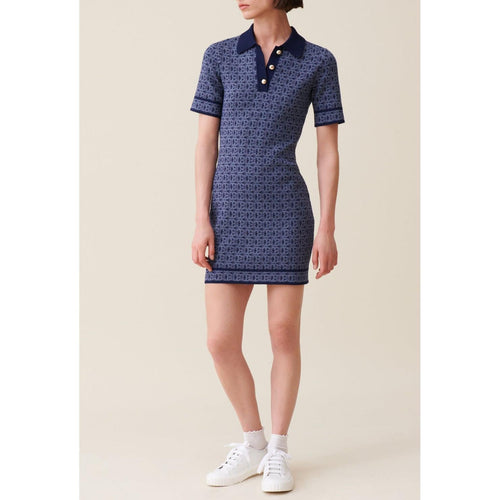 Vestido corto con monograma azul marino