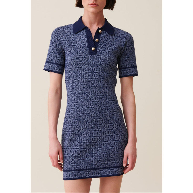Vestido corto con monograma azul marino
