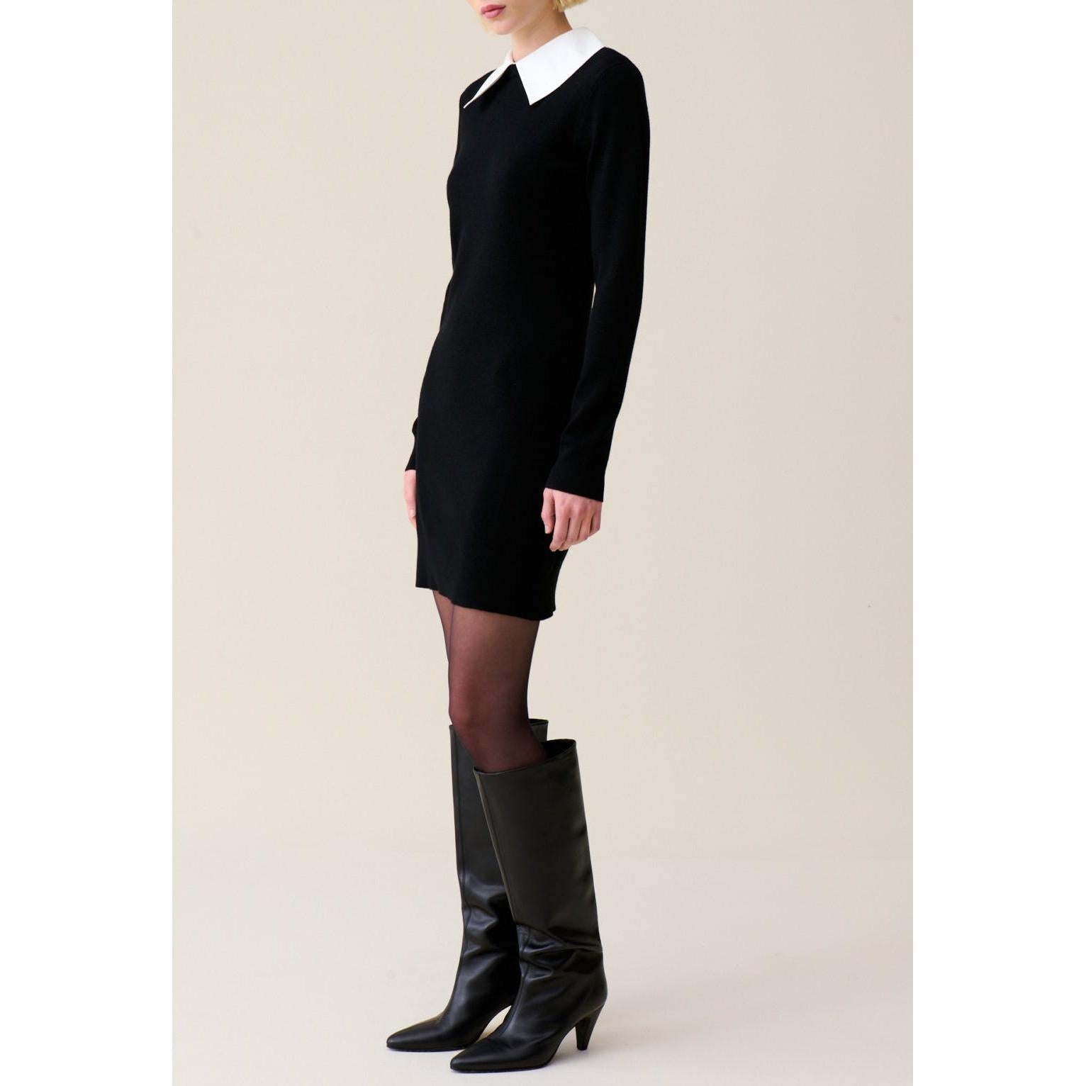 Black Knitted Dress with Removable Collar