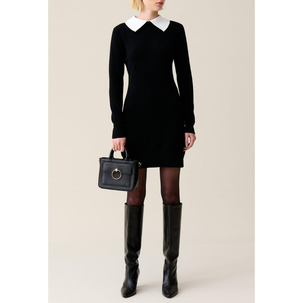 Black Knitted Dress with Removable Collar