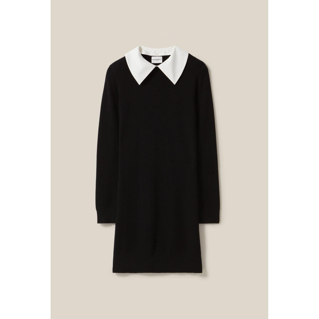 Black Knitted Dress with Removable Collar