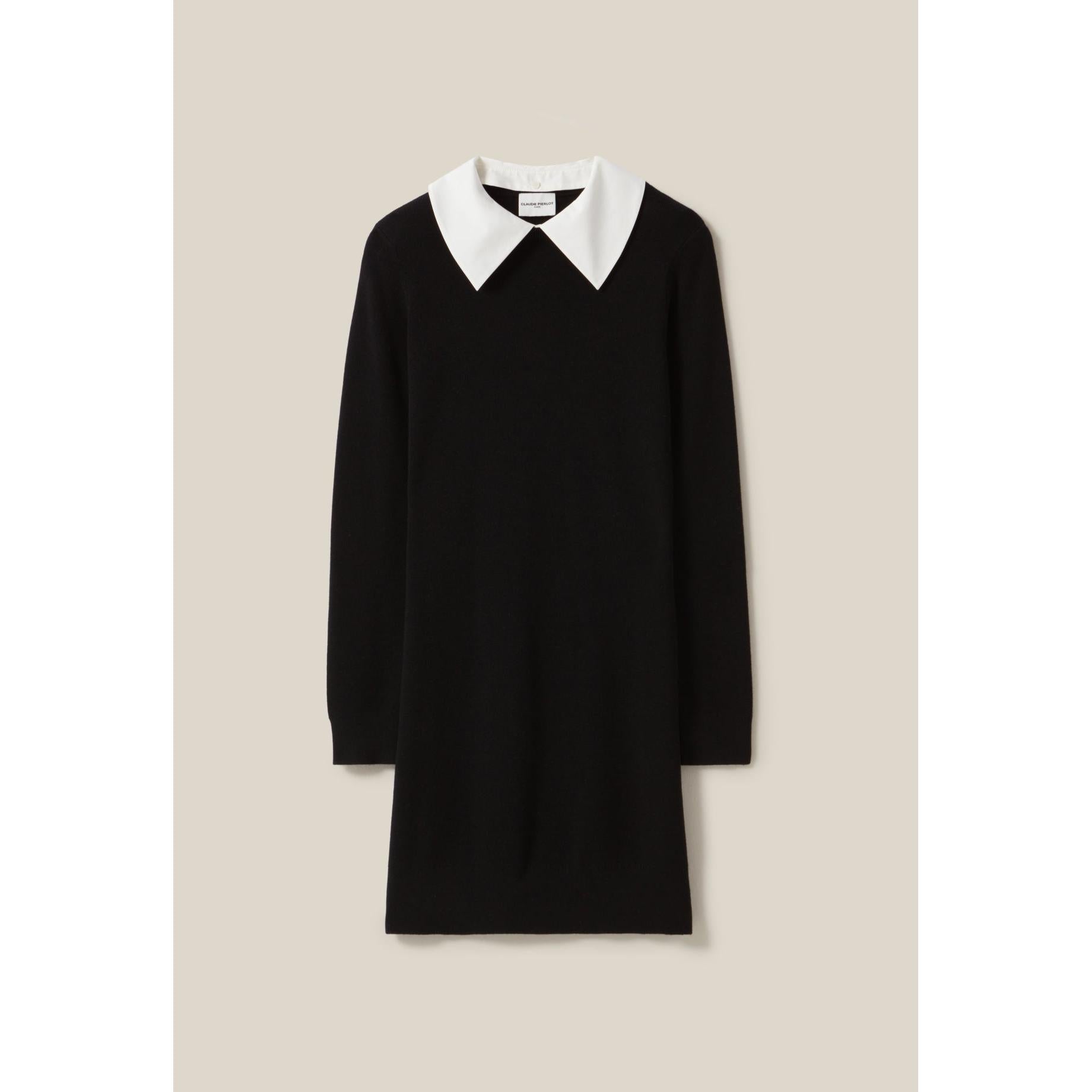 Black Knitted Dress with Removable Collar
