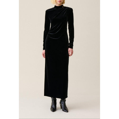 Vestido largo ajustado de terciopelo negro