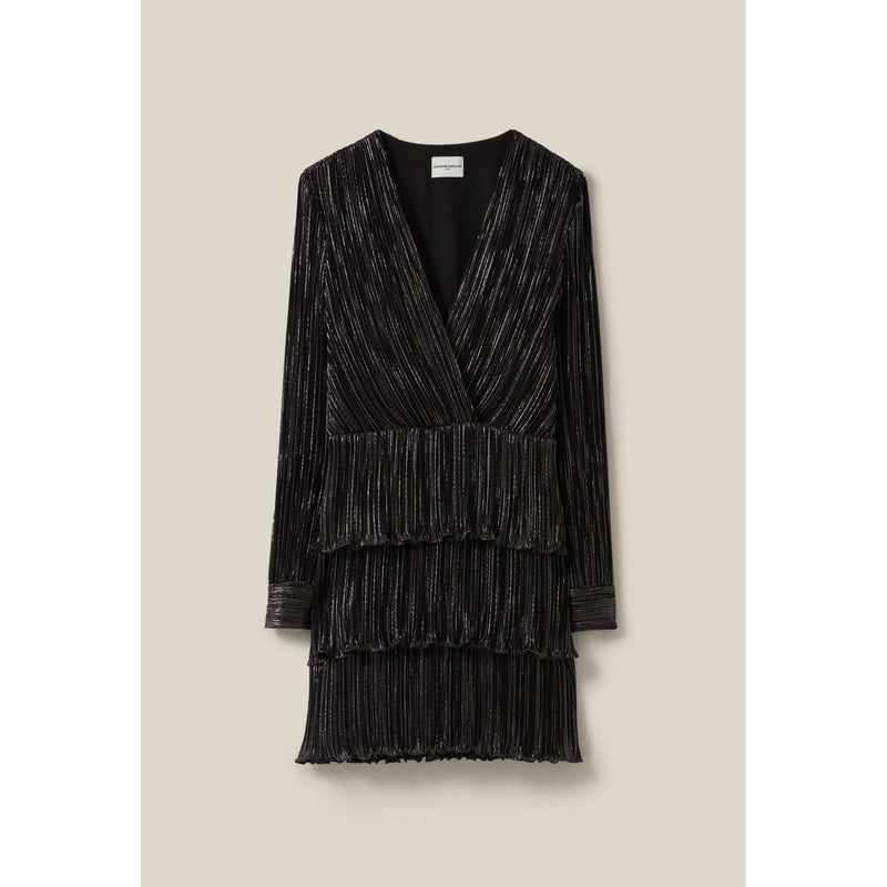 Vestido Corto Plateado Con Volantes