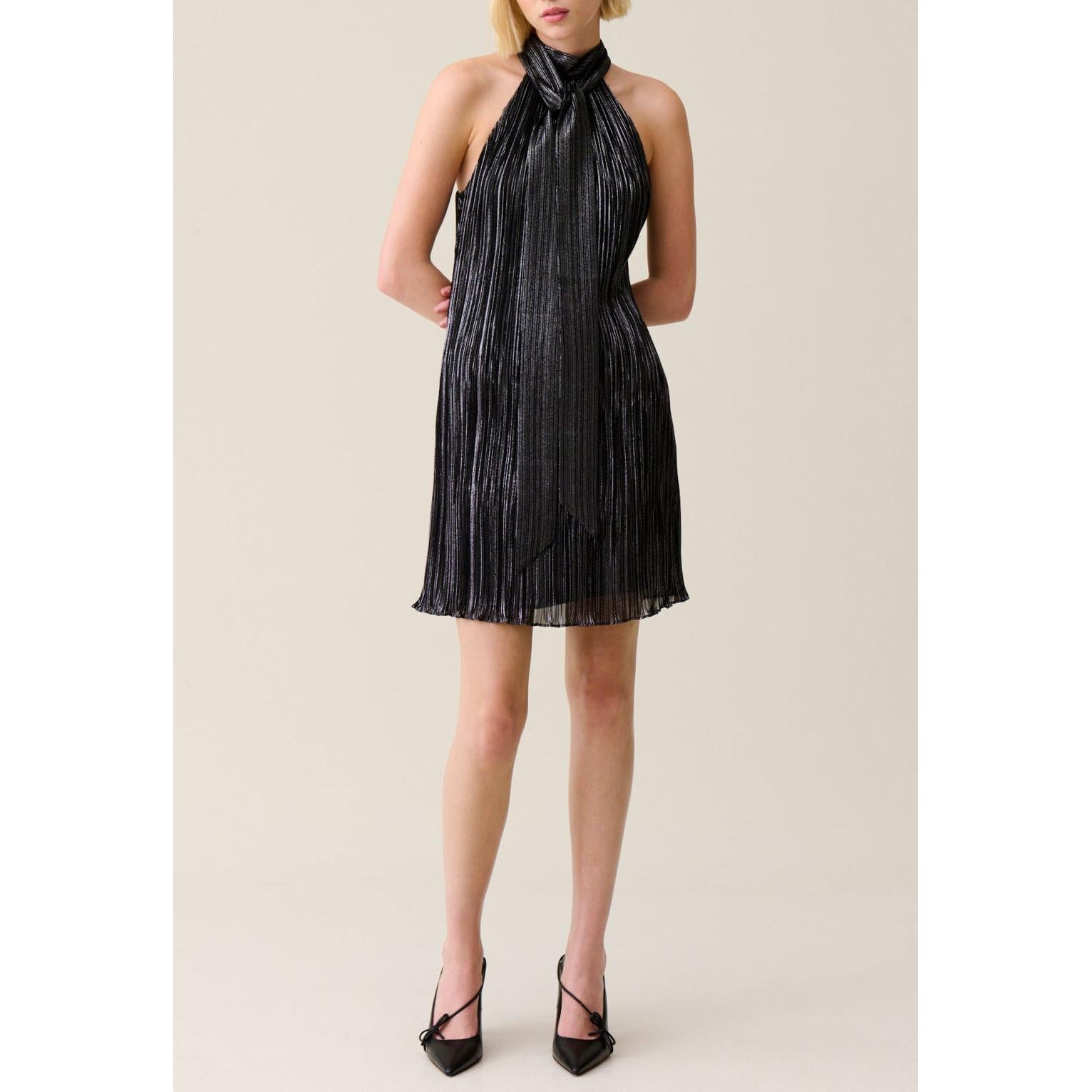 Robe Courte Plissée Argentée