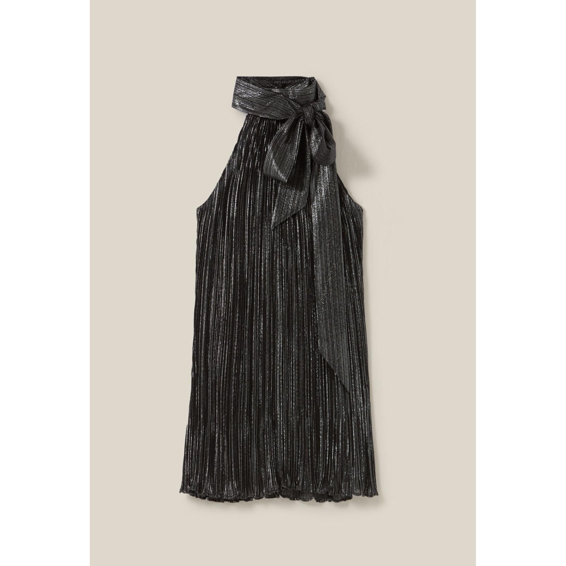 Robe Courte Plissée Argentée