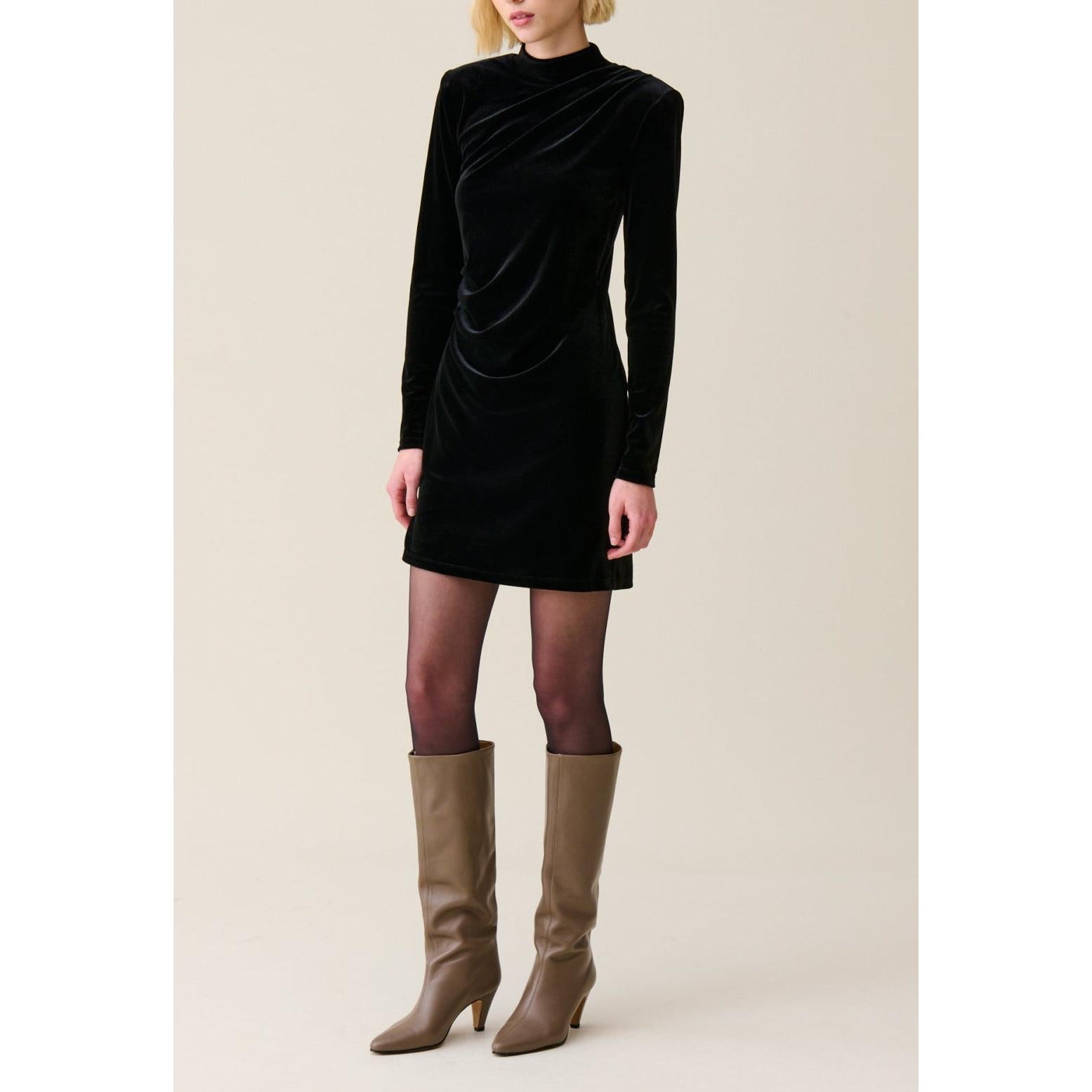Claudie Pierlot - Short Fitted Black Velvet Dress