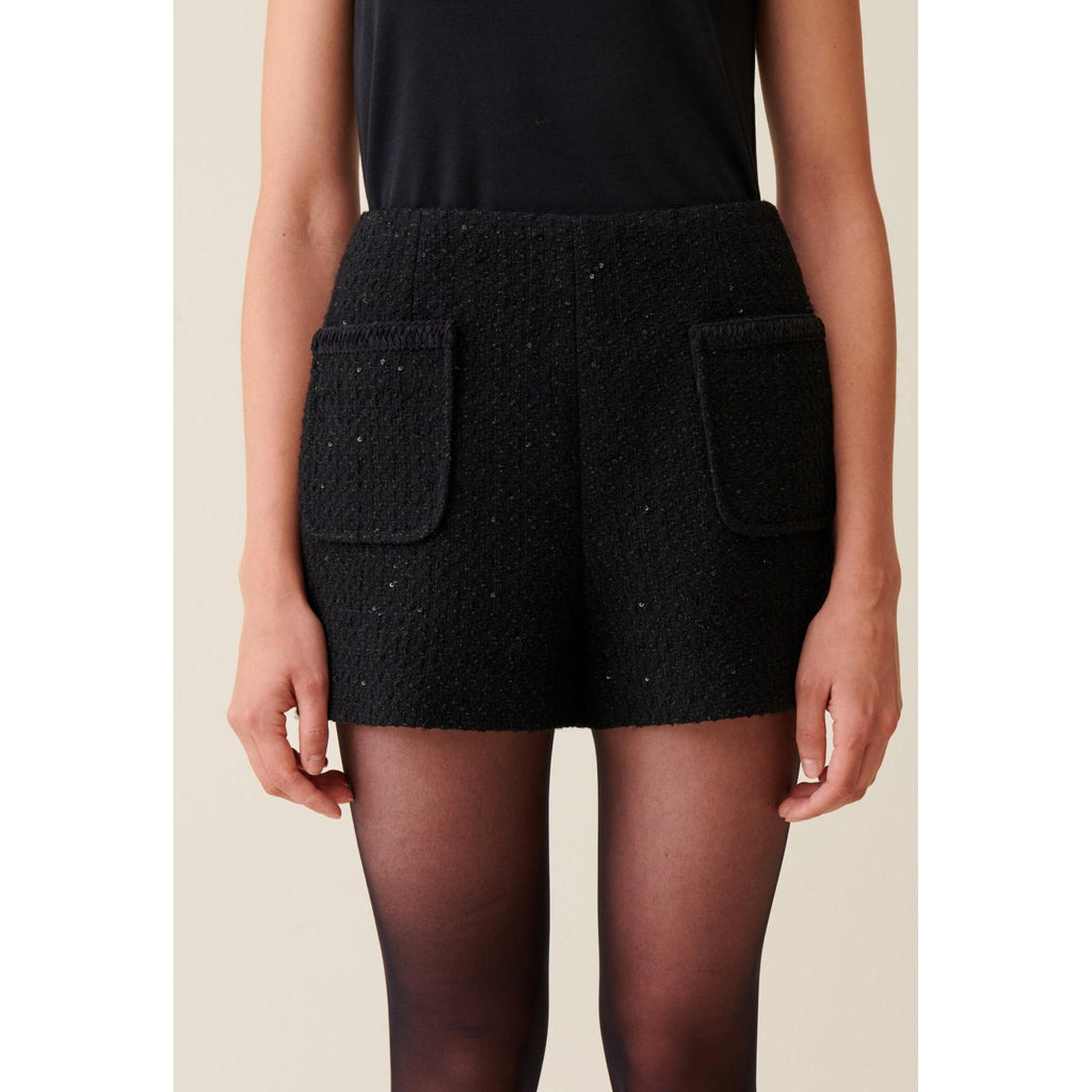 Short Tweed Noir Droit