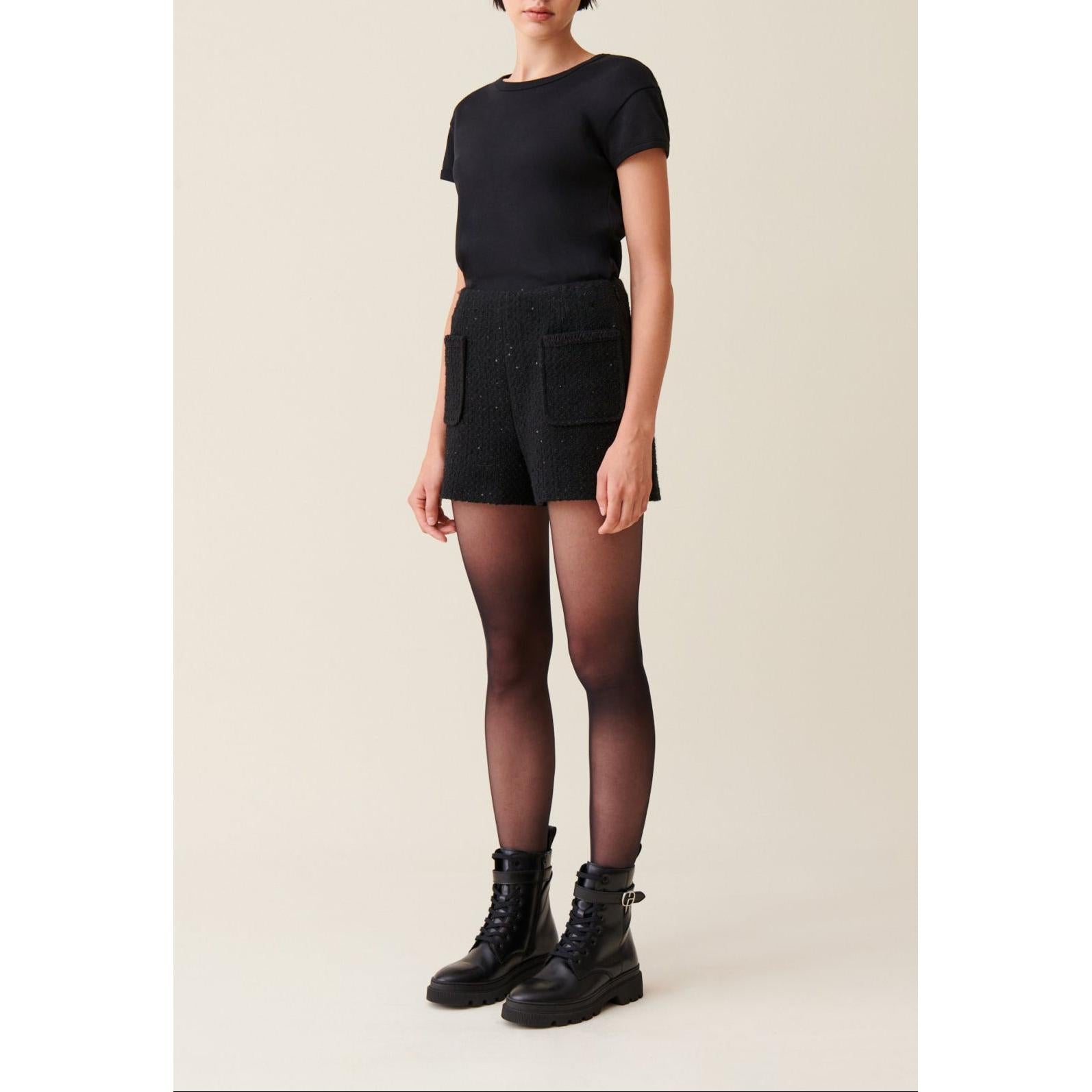 Short Tweed Noir Droit