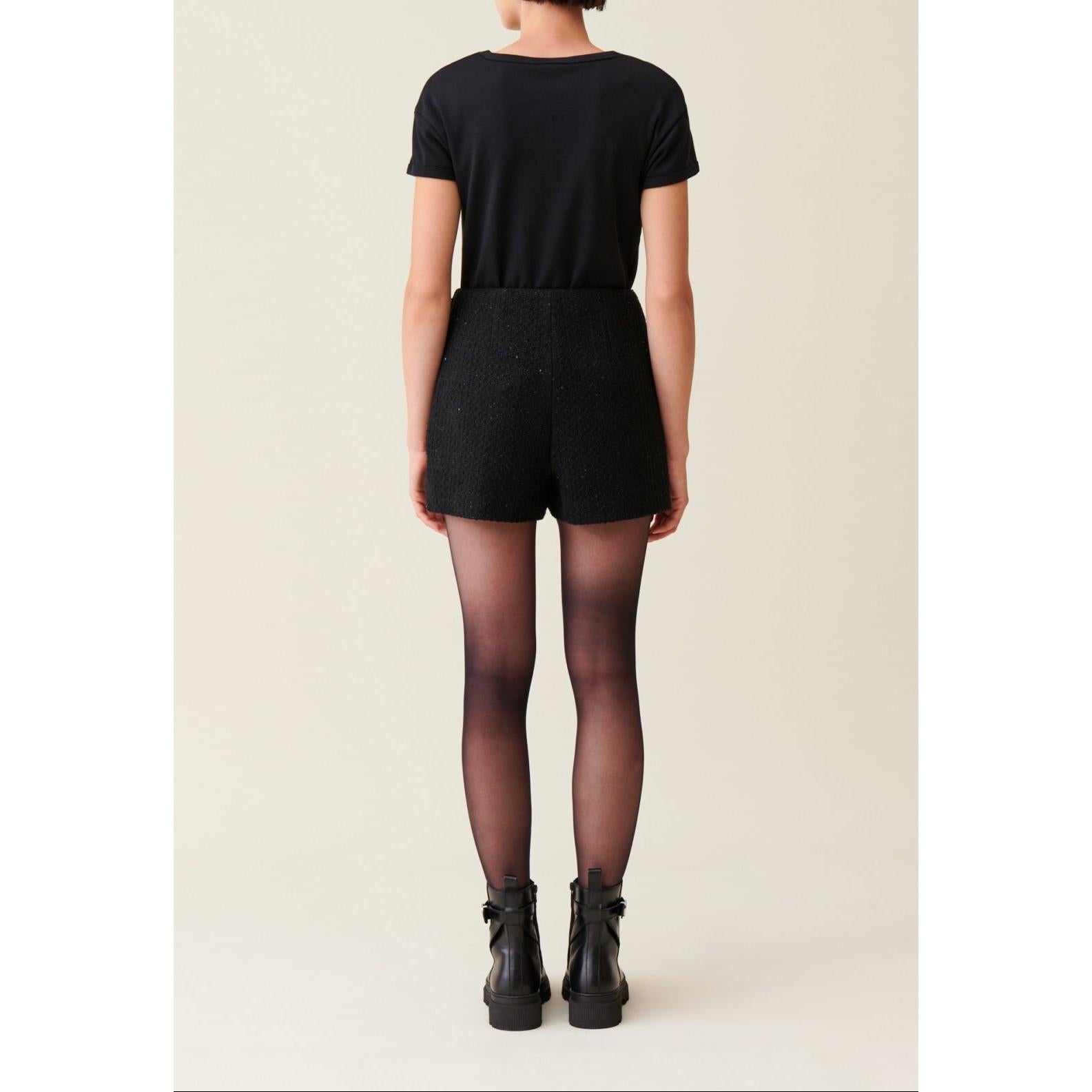 Short Tweed Noir Droit
