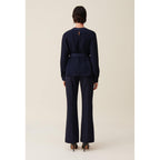 Navy Belted Fluid Blouse