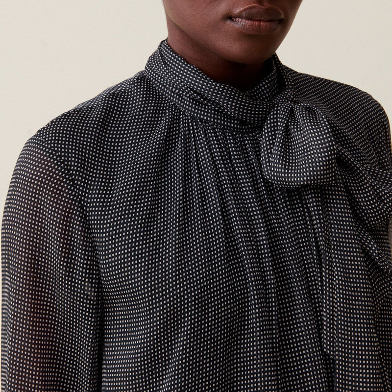 Blouse Lavallière Carreaux Fluide