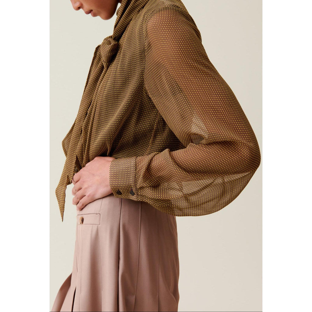 Blouse Lavallière Carreaux Fluide