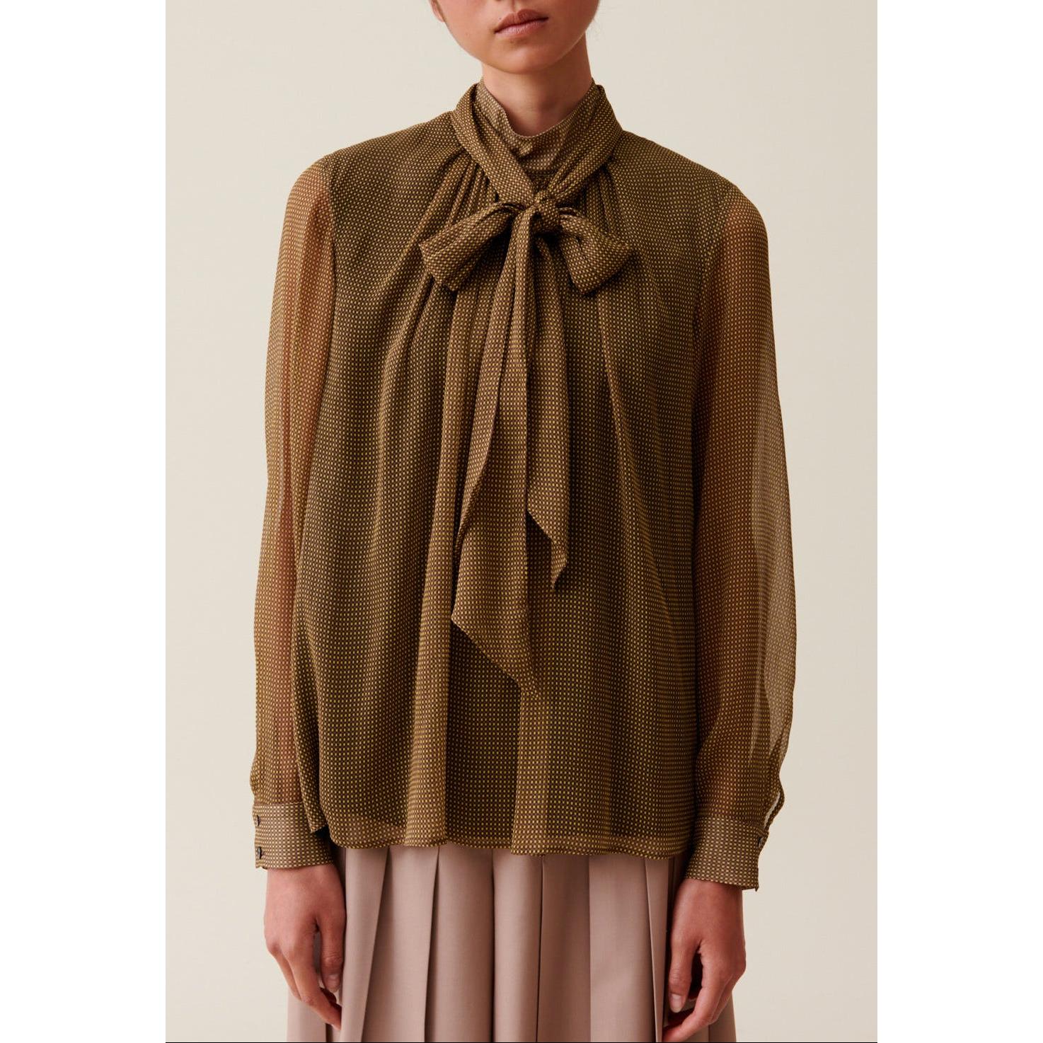 Fluid Check Lavallière Blouse