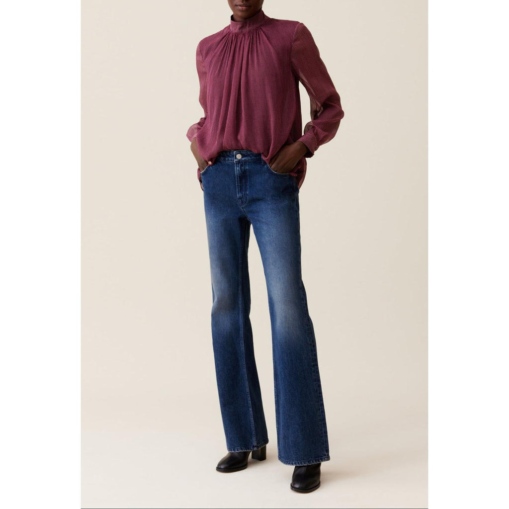 Blusa Lavallière de cuadros fluidos