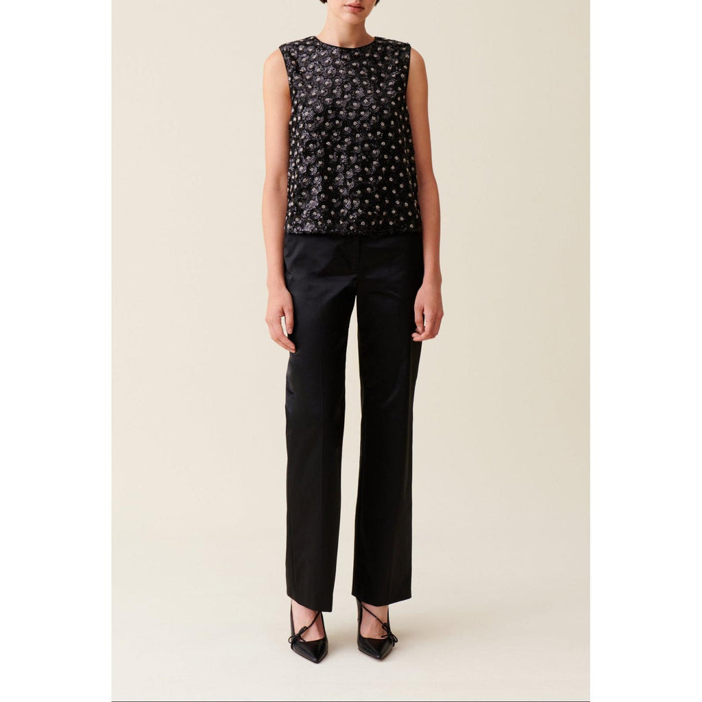 Top Noir Sequins Brodés Dos Ouvert