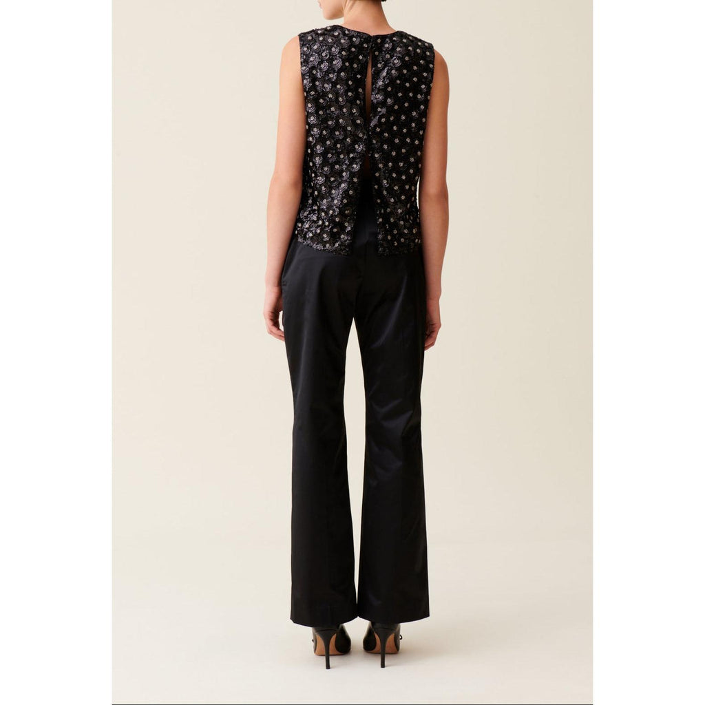 Top Noir Sequins Brodés Dos Ouvert