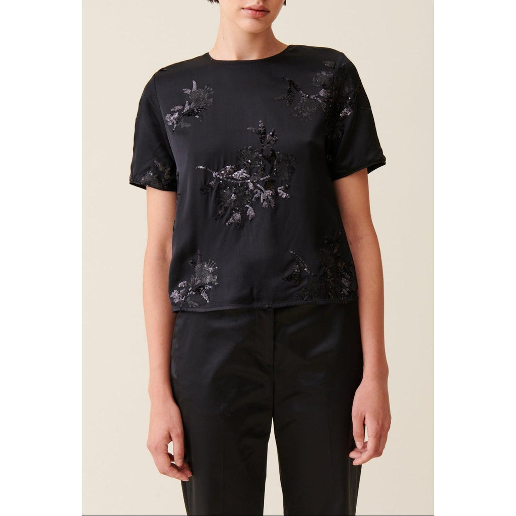 Claudie Pierlot - Top Negro Lentejuelas Bordadas