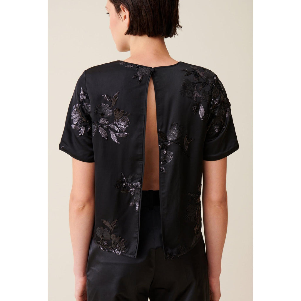 Claudie Pierlot - Top Negro Lentejuelas Bordadas