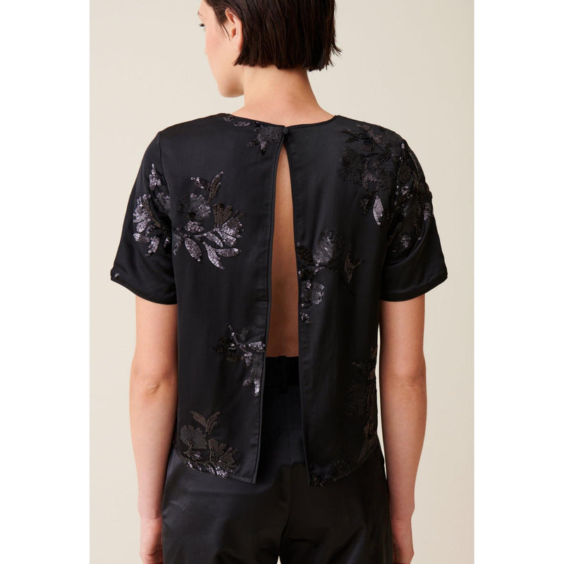 Top Noir Sequins Brodés