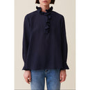 Blouse Rayée Volants Bleu Foncé