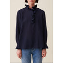 Claudie Pierlot - Blouse Rayée Volants Bleu Foncé