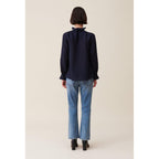 Claudie Pierlot - Dark Blue Ruffled Striped Blouse