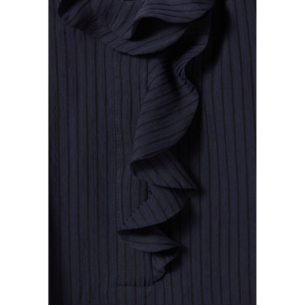 Claudie Pierlot - Dark Blue Ruffled Striped Blouse