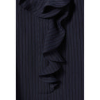 Claudie Pierlot - Dark Blue Ruffled Striped Blouse
