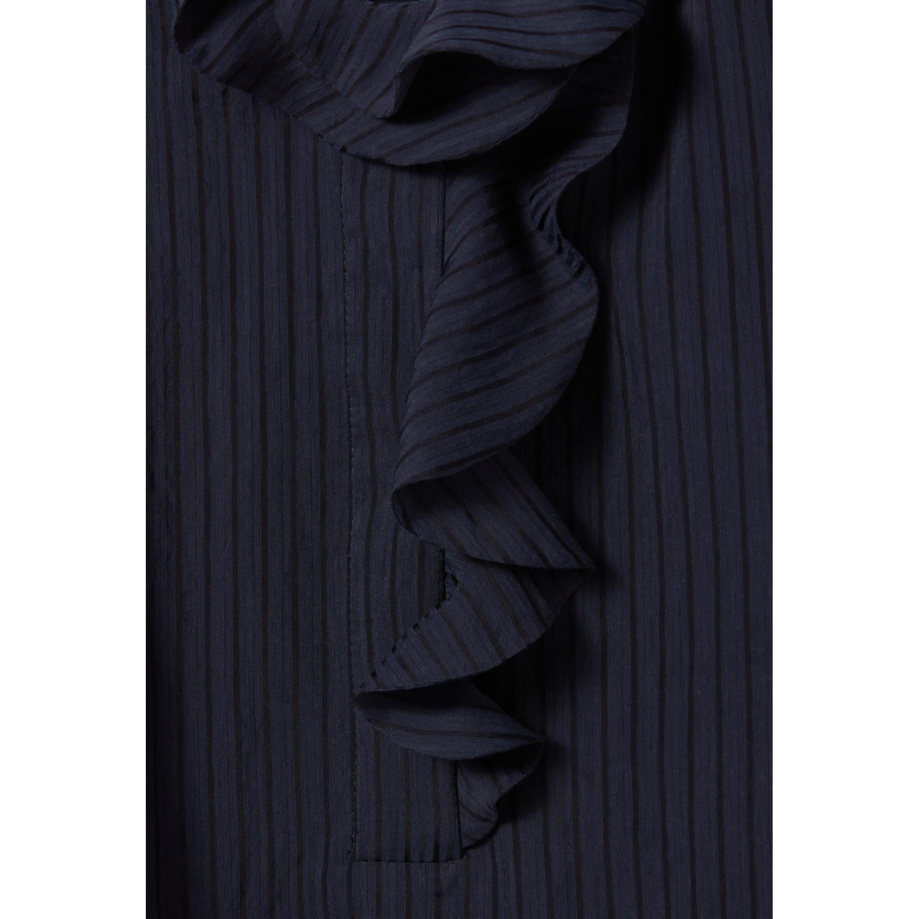 Claudie Pierlot - Dark Blue Ruffled Striped Blouse