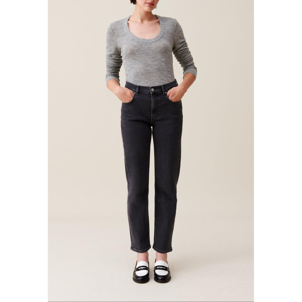 Claudie Pierlot - Top Maille Ajusté Col Rond Gris