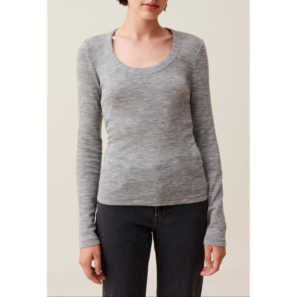 Claudie Pierlot - Top Maille Ajusté Col Rond Gris