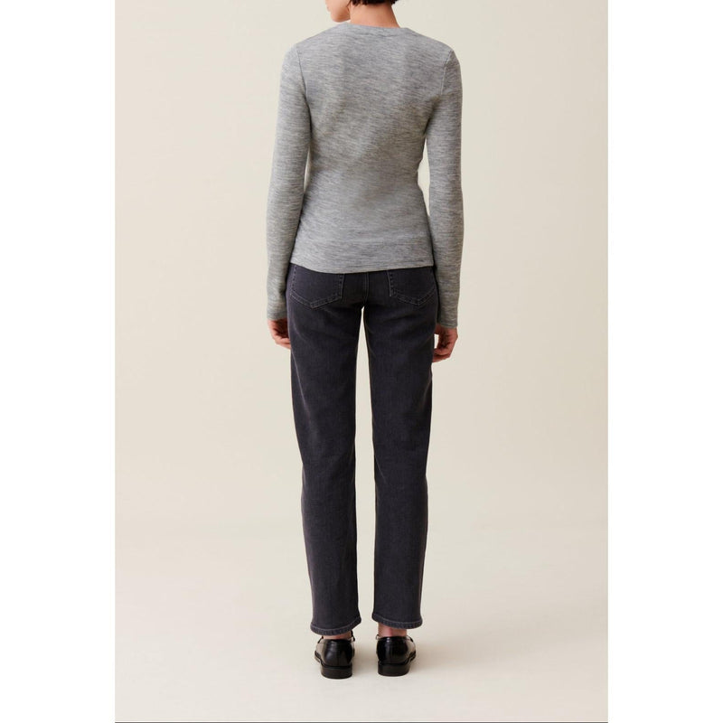 Top Maille Ajusté Col Rond Gris