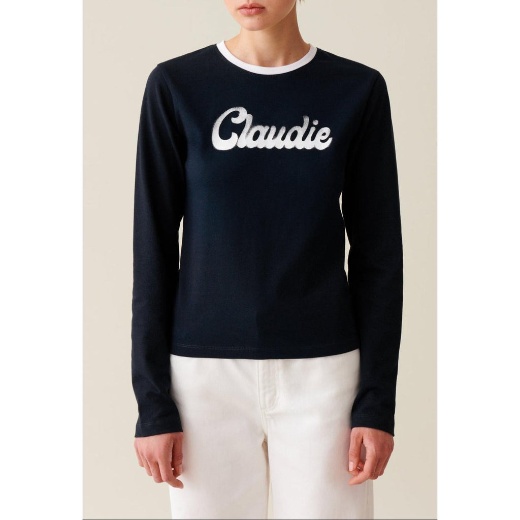 Claudie Pierlot - T-Shirt Coton Manches Longues Noir