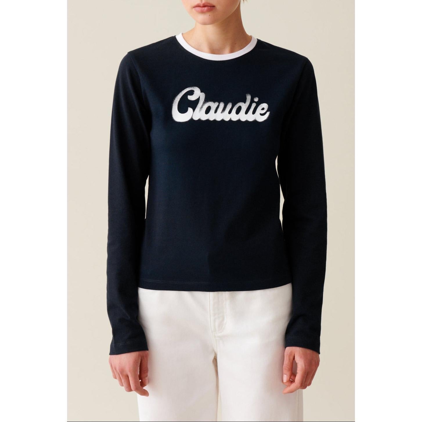 Claudie Pierlot - T-Shirt Coton Manches Longues Noir