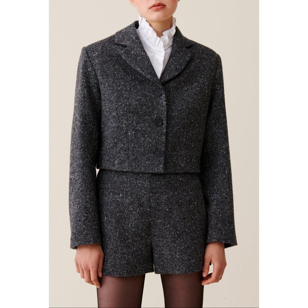 Claudie Pierlot - Chaqueta Tweed Gris de Lana Mezclada