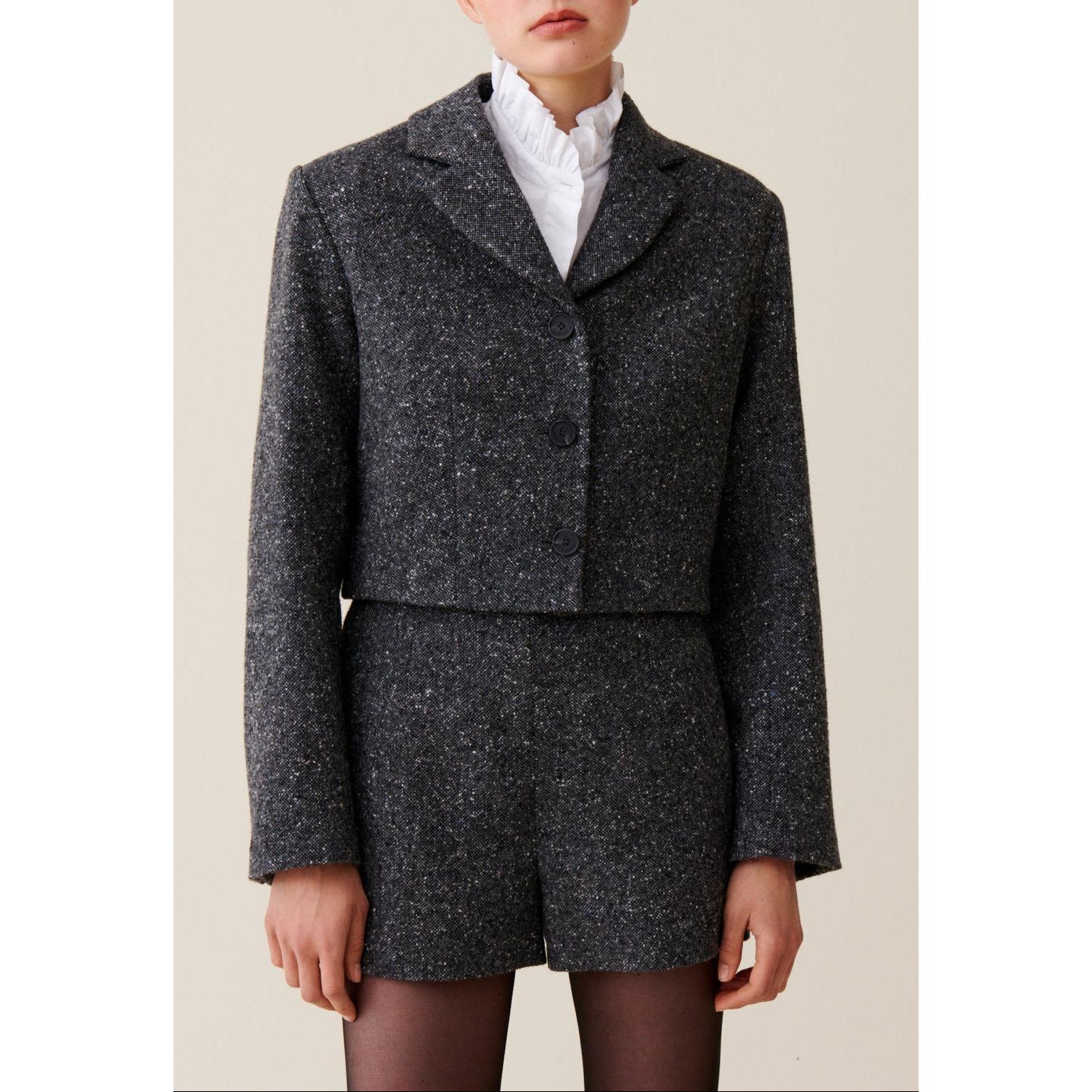 Claudie Pierlot - Chaqueta Tweed Gris de Lana Mezclada