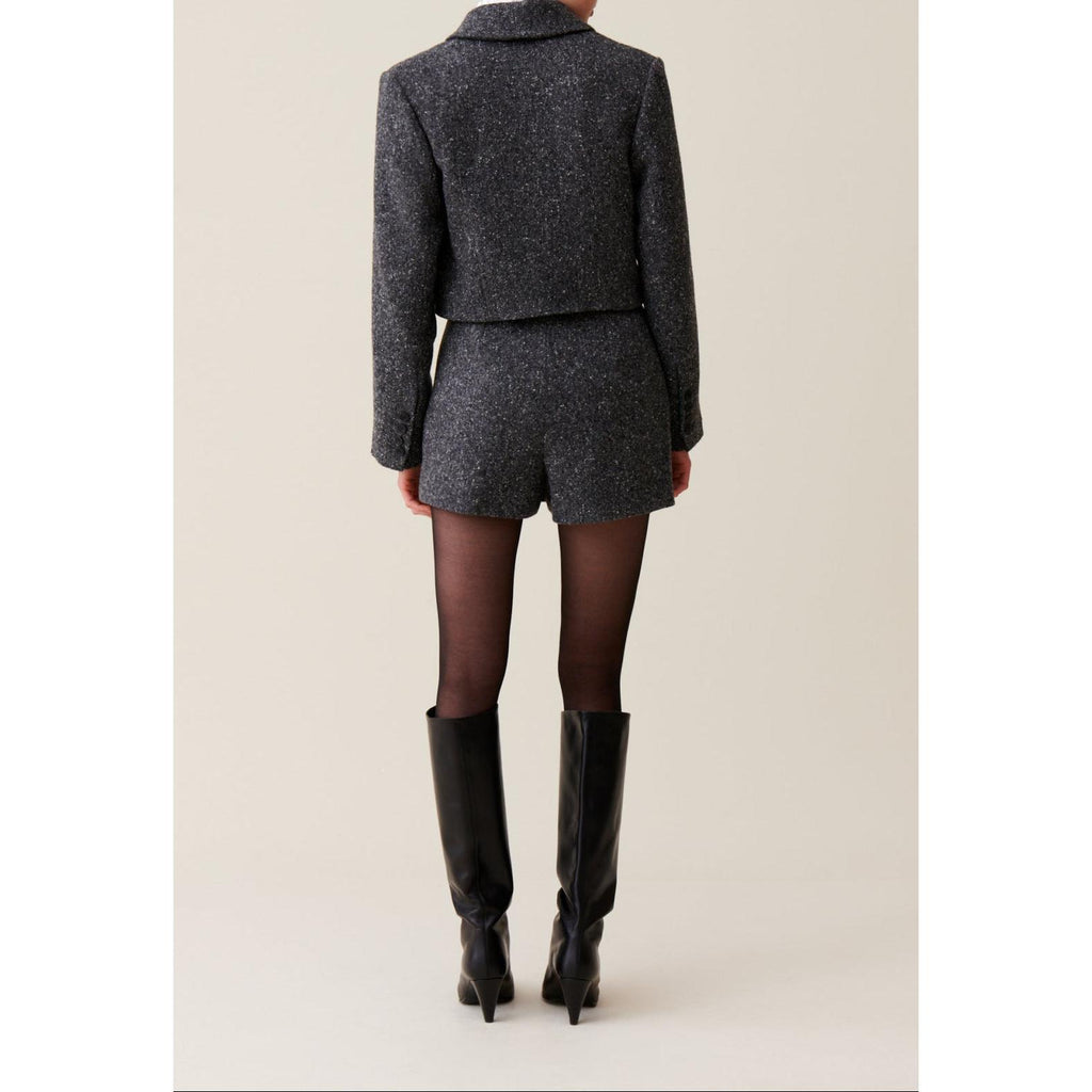 Veste Tweed Gris Laine Mélangée