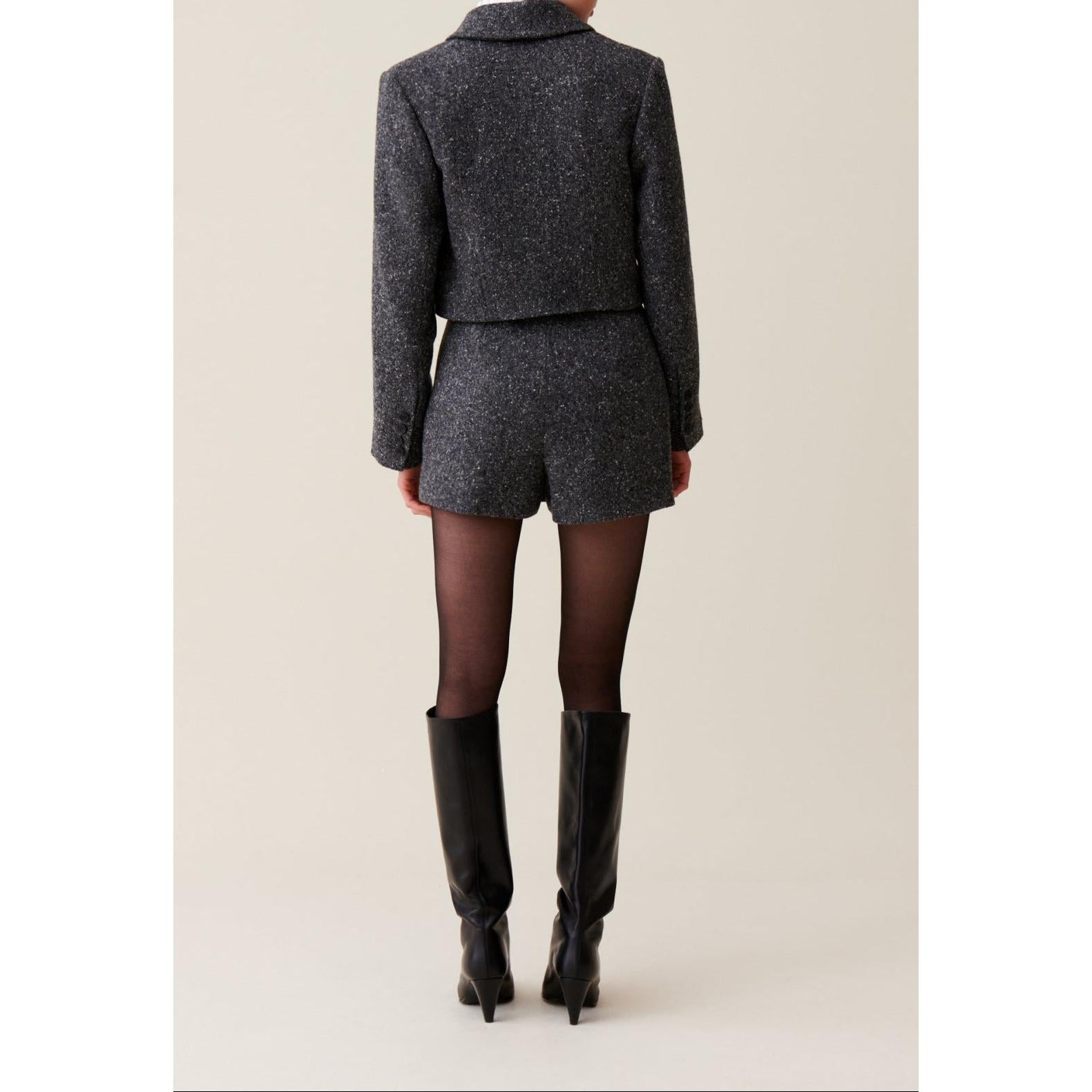 Claudie Pierlot - Chaqueta Tweed Gris de Lana Mezclada