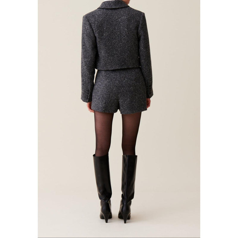 Veste Tweed Gris Laine Mélangée