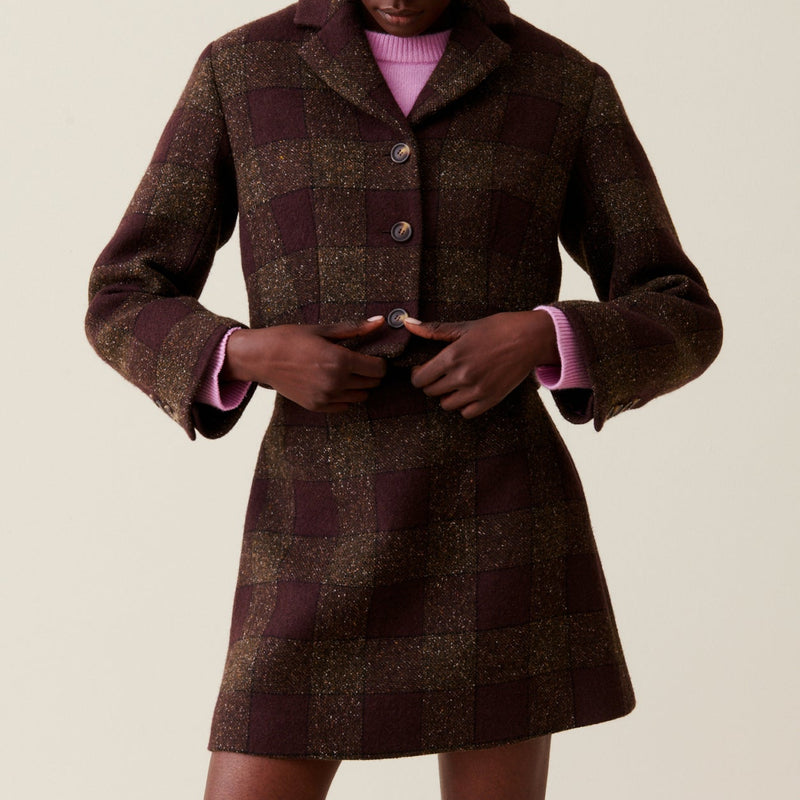 Veste Courte Carreaux Boutonnée